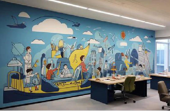 承留办公室墙绘的特点。